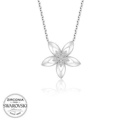 Necklace - Sterling Silver Zirconia from Swarovski Floral Pendant