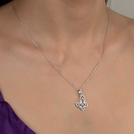 Swarovski Zirconia Butterfly Pendant Necklace - Sterling Silver
