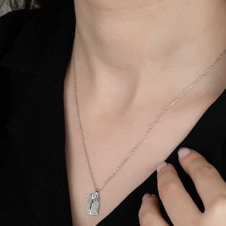 Sterling Silver Necklace - Dazzling Zirconia Swarovski Cat Pendant