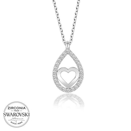 Elegant Sterling Silver Teardrop Heart Necklace with Zirconia