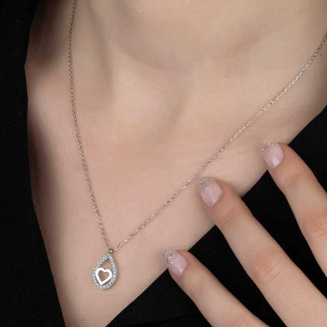 Elegant Sterling Silver Teardrop Heart Necklace with Zirconia