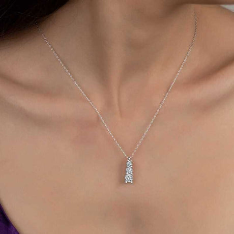 Necklace - Sterling Silver Swarovski Zirconia Three-Stone Solitaire