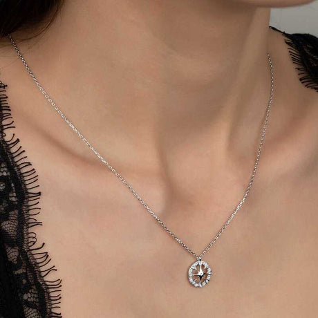Necklace - Sterling Silver Zirconia Celestial Starburst Pendant