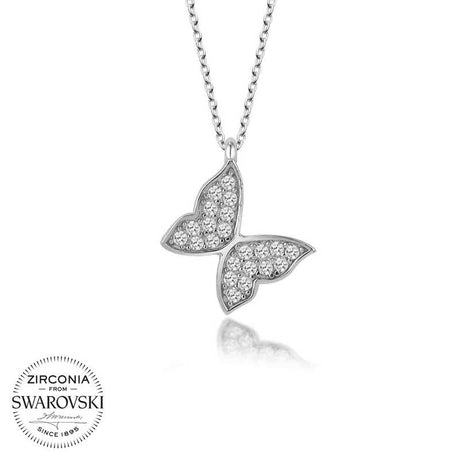 Sparkling Butterfly Necklace - Silver-Tone Zirconia Pavé