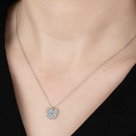 Sparkling Sterling Silver Butterfly Necklace - Swarovski Zirconia
