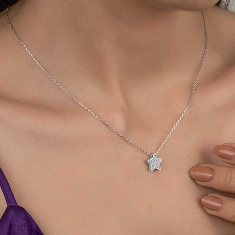 Dainty Sterling Silver Necklace - Sparkling Swarovski Zirconia Star Pendant