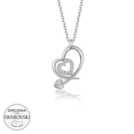 Sterling Silver Intertwined Hearts Necklace with Swarovski Zirconia