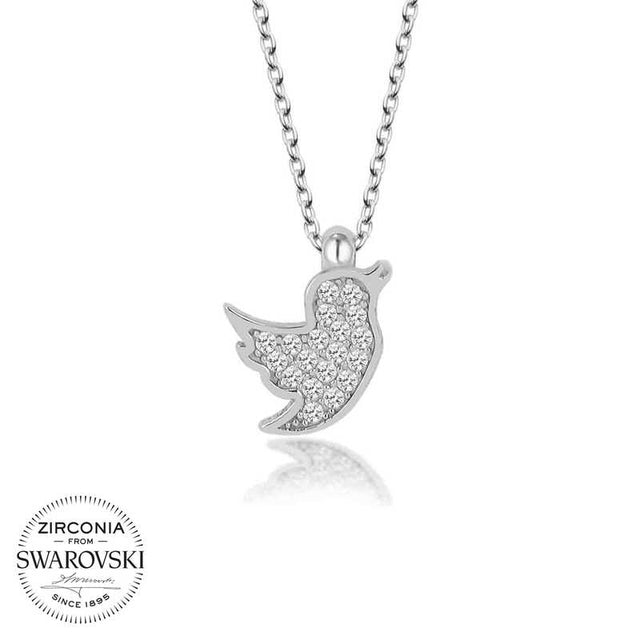 Sterling Silver Necklace - Zirconia from Swarovski Dainty Bird Pendant