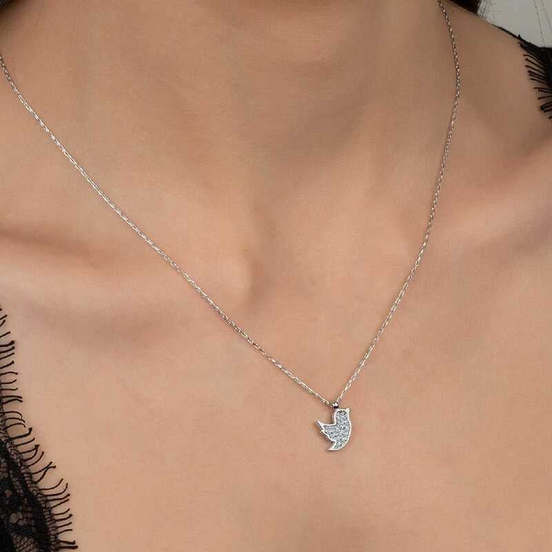 Sterling Silver Necklace - Zirconia from Swarovski Dainty Bird Pendant