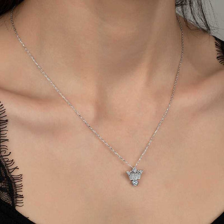 Necklace - Elegant Silver-Tone Crown Pendant with Swarovski Zirconia