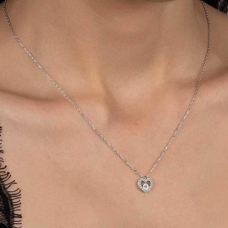 Necklace - Sterling Silver Zirconia Heart with Floating Center Stone
