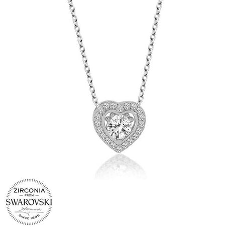 Necklace - Sterling Silver Zirconia Heart Halo Pendant