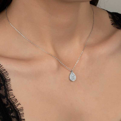Necklace - Zirconia from Swarovski Teardrop Halo Pendant