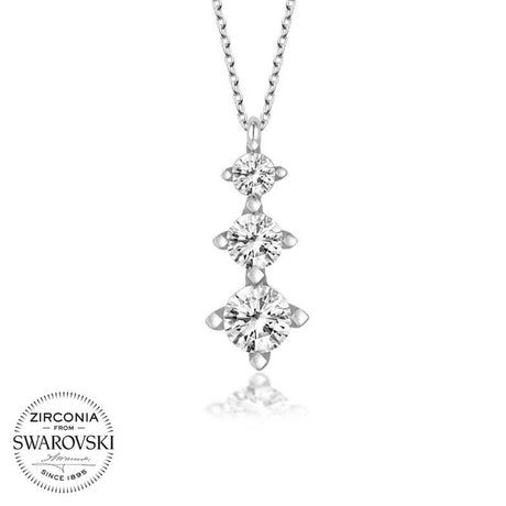 Necklace - Silver-Tone Swarovski Zirconia Three-Stone Drop Pendant
