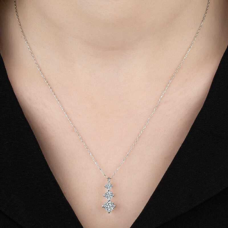 Necklace - Silver-Tone Swarovski Zirconia Three-Stone Drop Pendant