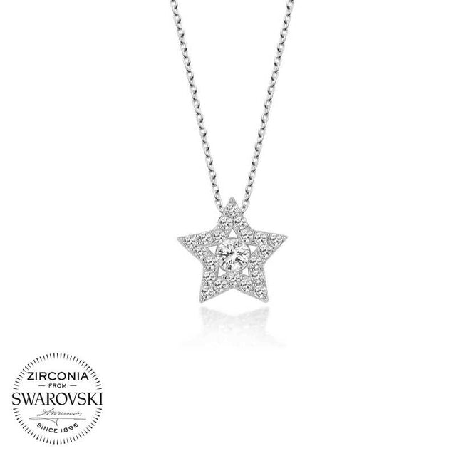 Sparkling Star Solitaire Necklace - Sterling Silver & Swarovski Zirconia