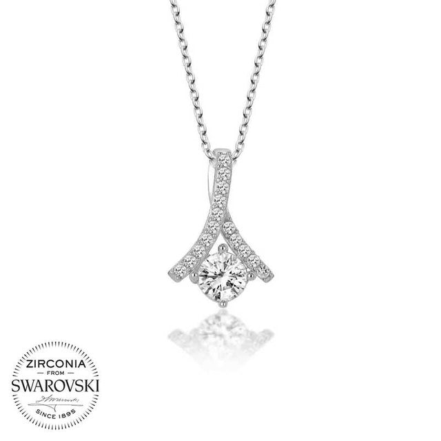 Necklace - Sterling Silver Swarovski Zirconia Pave Solitaire