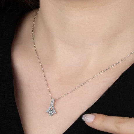 Necklace - Sterling Silver Swarovski Zirconia Pave Solitaire