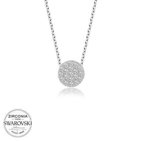 Necklace - Sterling Silver Swarovski Zirconia Pave Minimalist Circle Pendant