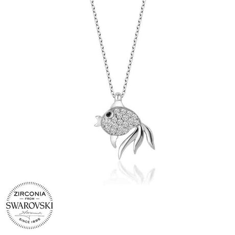 Necklace - Sterling Silver Zirconia Sparkling Fish Pendant