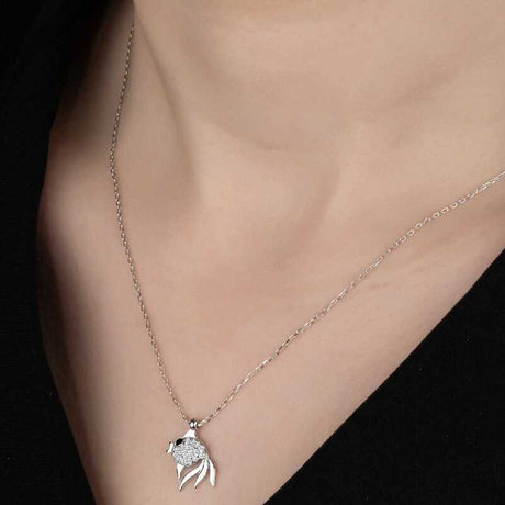 Necklace - Sterling Silver Zirconia Sparkling Fish Pendant