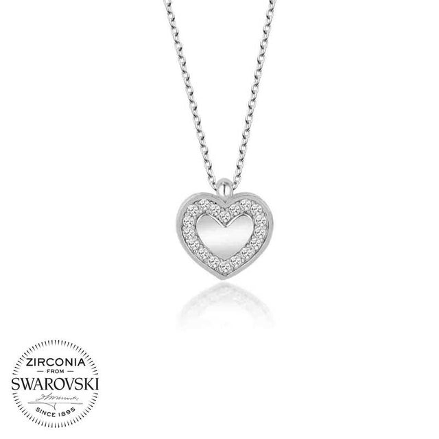 Sterling Silver Heart Necklace - Zirconia Pavé Design