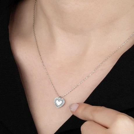 Sterling Silver Heart Necklace - Zirconia Pavé Design