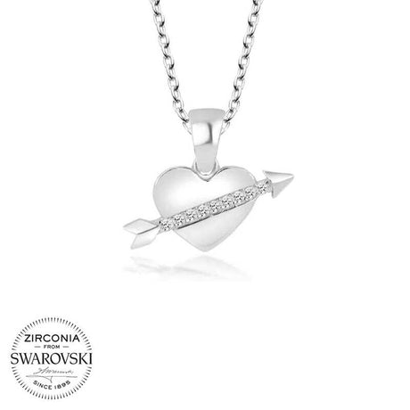 Necklace - Sterling Silver Zirconia Heart & Arrow Pendant