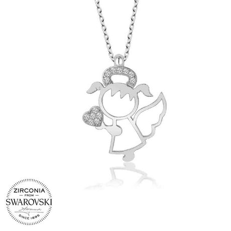 Necklace - Sterling Silver Angel with Heart & Zirconia from Swarovski