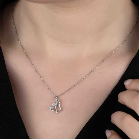 Necklace - Sparkling Zirconia Angel Pendant, Sterling Silver