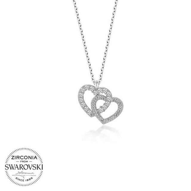 Necklace - Sterling Silver Sparkling Interlocking Hearts Zirconia