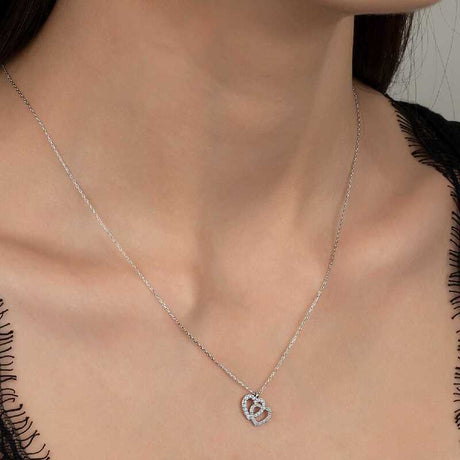 Necklace - Sterling Silver Sparkling Interlocking Hearts Zirconia