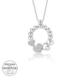 Sterling Silver - Zirconia Pave Heart Circle Pendant Necklace