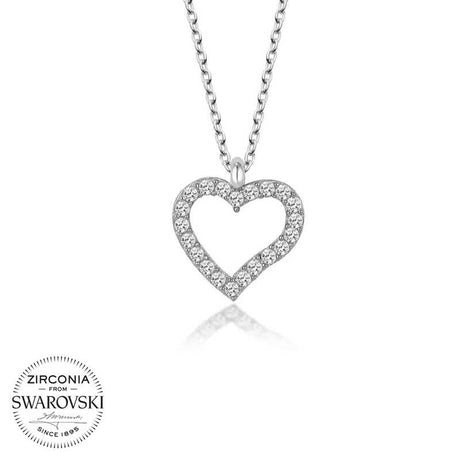 Sterling Silver Heart Necklace with Dazzling Swarovski Zirconia