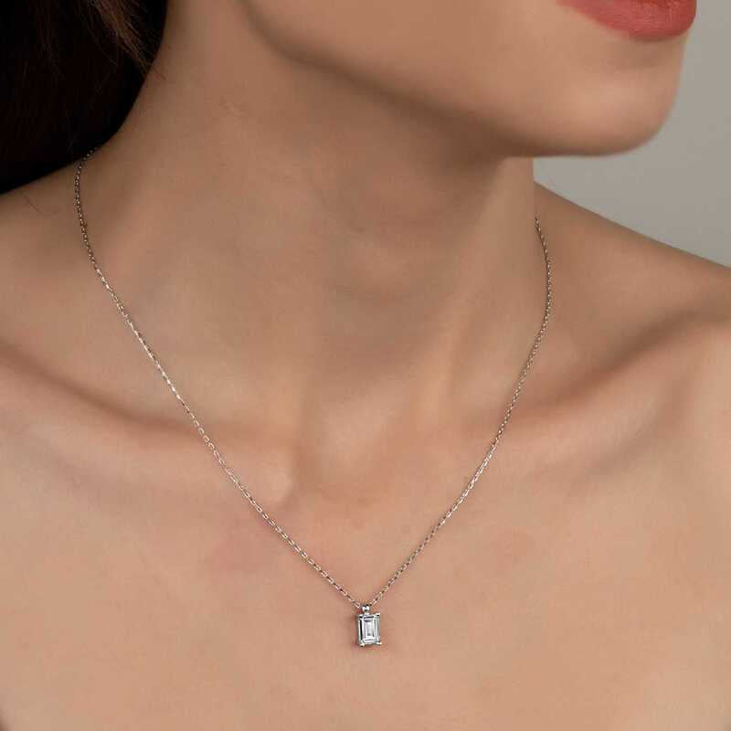 Sterling Silver Baguette Solitaire Necklace - Zirconia from Swarovski