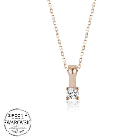 Necklace - Dainty Rose Gold-Tone Solitaire Zirconia Pendant