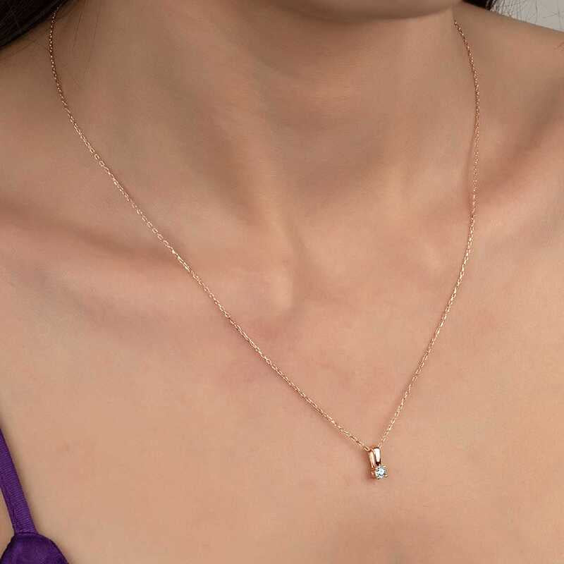 Necklace - Dainty Rose Gold-Tone Solitaire Zirconia Pendant