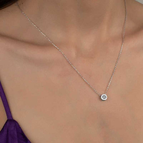 Necklace - Sterling Silver Solitaire Pendant with Swarovski Zirconia