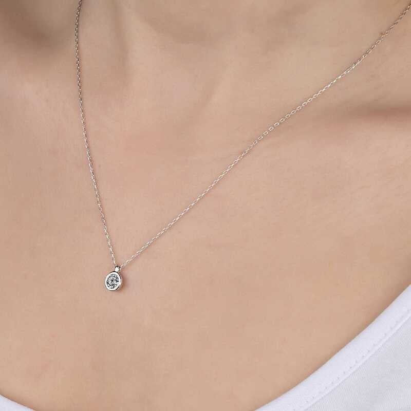 Sterling Silver Solitaire Necklace - Bezel Set Swarovski Zirconia