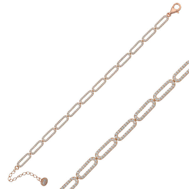 Rose Gold Plated Sterling Silver Bracelet - Sparkling Oval Link