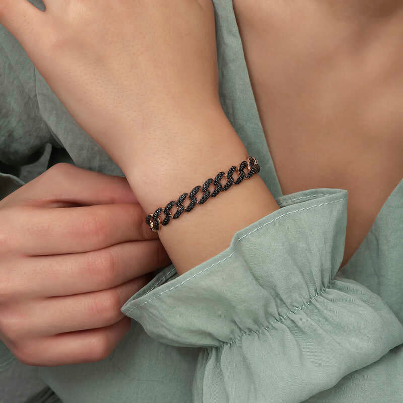 Rose Gold Plated Black Stone Pave Cuban Link Bracelet