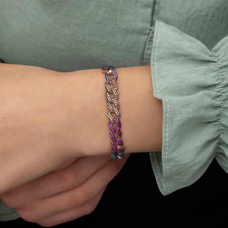 Rose Gold Plated Colorful Zirconia Pave Link Bracelet