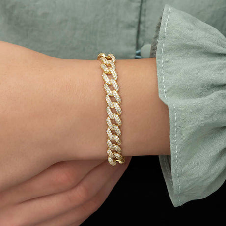 Bracelet - Gold-Tone Pave Curb Chain Bracelet - Dazzling Iced Out Style