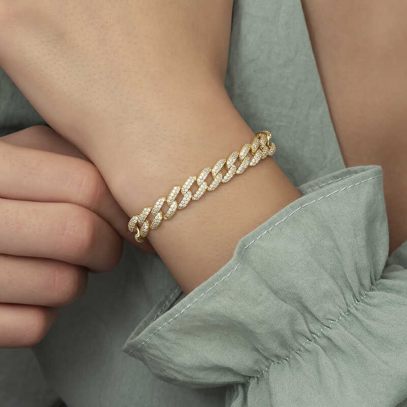 Bracelet - Gold-Tone Pave Curb Chain Bracelet - Dazzling Iced Out Style
