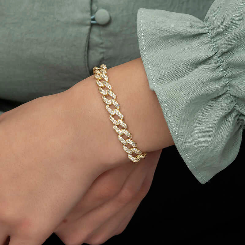 Bracelet - Gold-Tone Pave Curb Chain Bracelet - Dazzling Iced Out Style