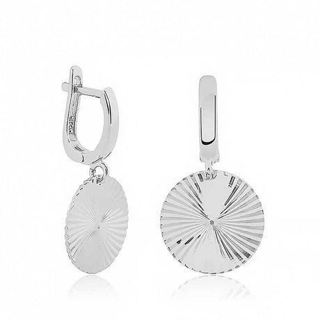 Sterling Silver Dangle Earrings - Elegant Textured Disc