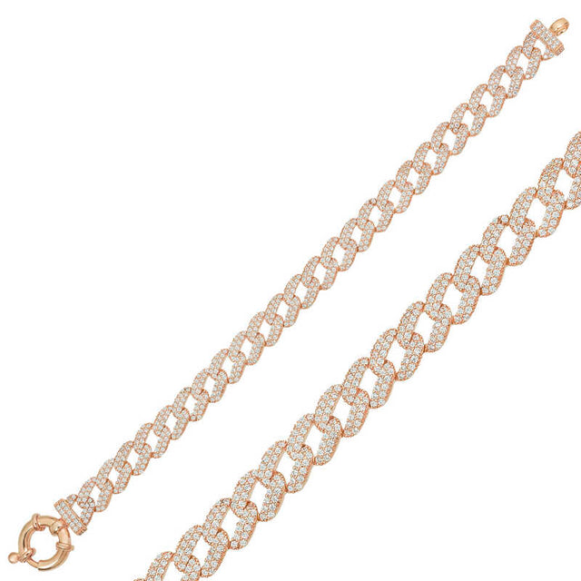 Bracelet - Elegant Rose Gold-Tone Pave Zirconia Curb Chain