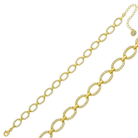 Gold Plated Bracelet - Sparkling Pave Oval Link Chain Design