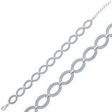 Sterling Silver Oval Link Bracelet - Pave Cubic Zirconia Design