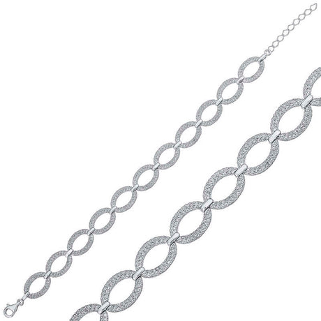Sterling Silver Oval Link Bracelet - Pave Cubic Zirconia Design